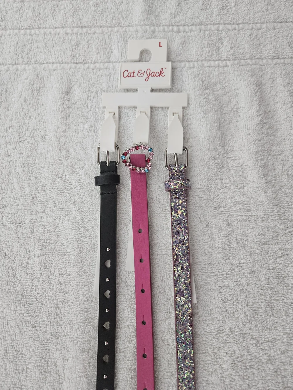 Cat & Jack Girls L 3 Pack Hearts Glitter Skinny Adjustable Fashion Belts NWT